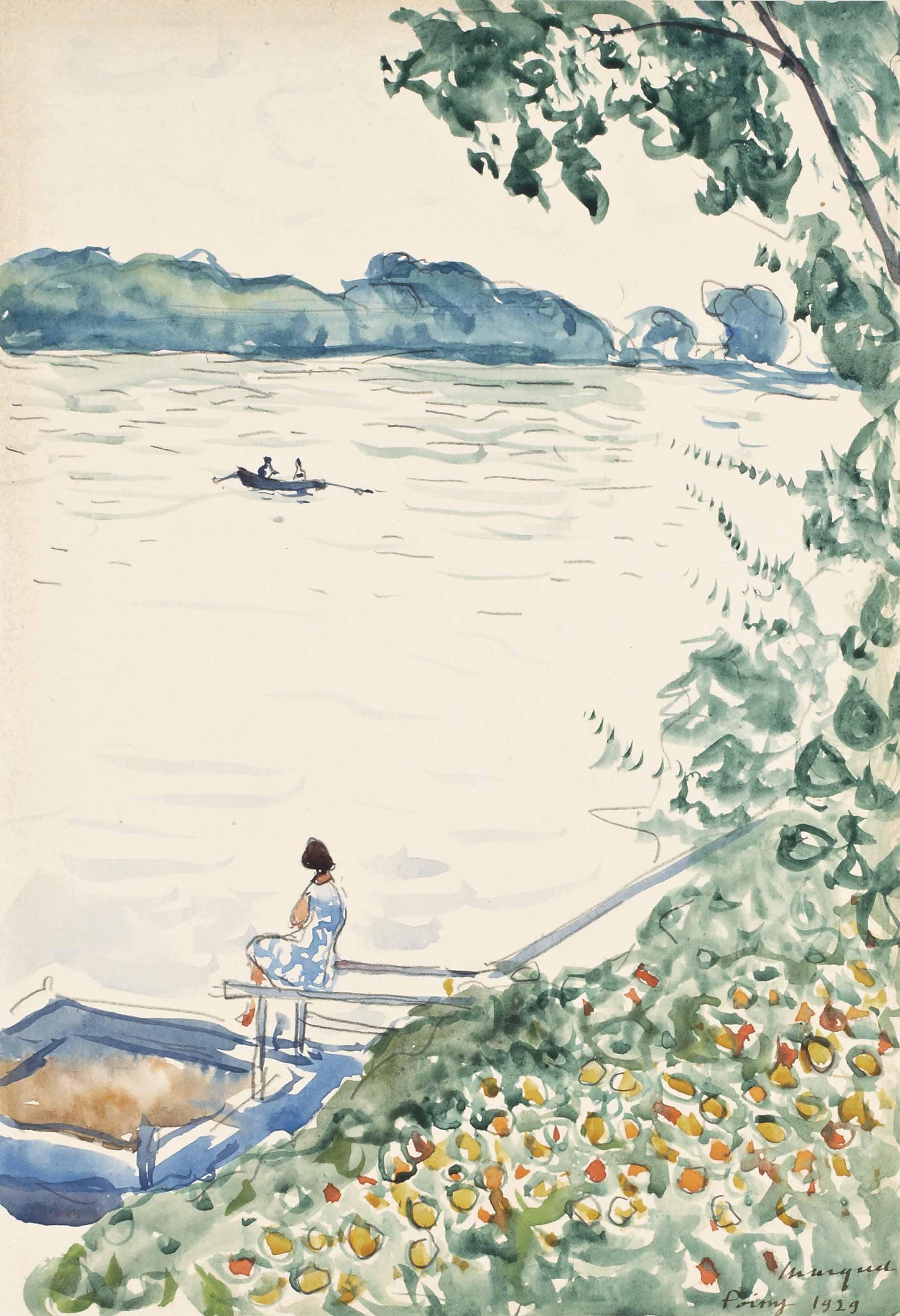 Albert Marquet - Poissy, Madame Marquet sur le ponton de la villa Marie-Charlotte