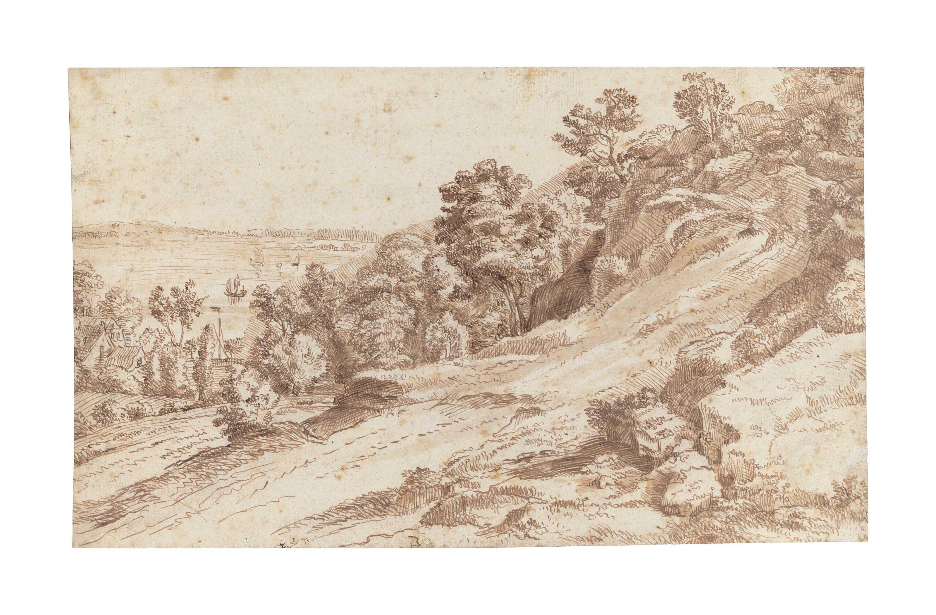 Albert Meijeringh - A hilly road near the coast, a village to the left