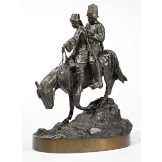 Albert-Moritz Wolf - A Bronze Group Of A Mounted Cossack And His Sweetheart