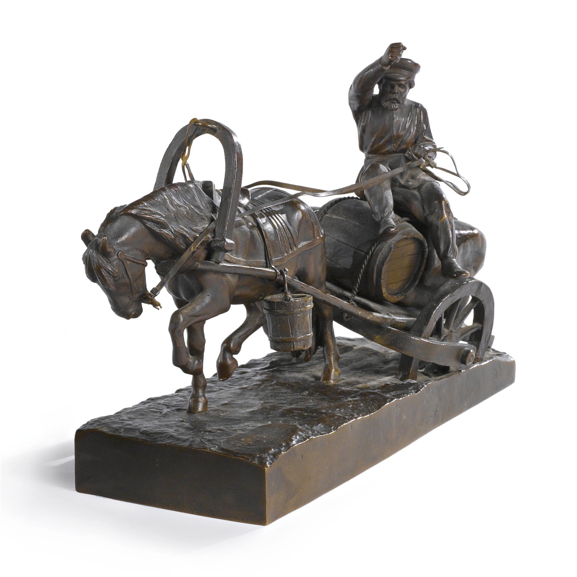 Albert Moritz Wolf - A Russian Bronze: Peasant Cart Caught In The Mud