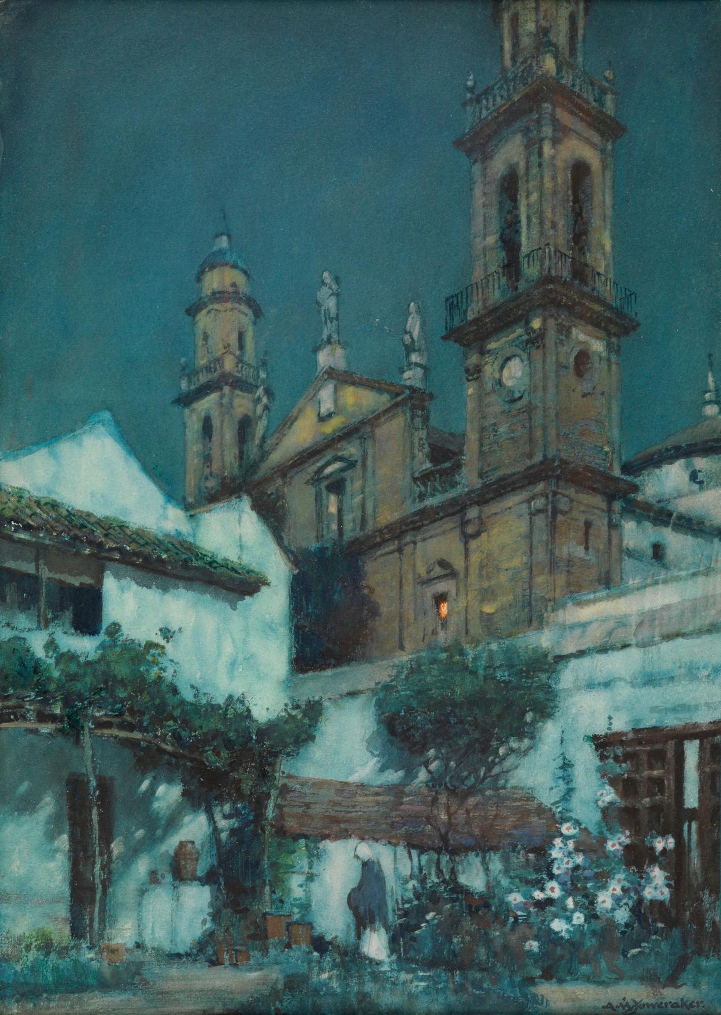 Albert Moulton Foweraker - Moonlight - A Garden In Seville
