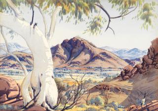 Albert Namatjira - A ghost gum on Washwood Stn. (Mt. Bowman) near Haasts Bluff, Central Australia