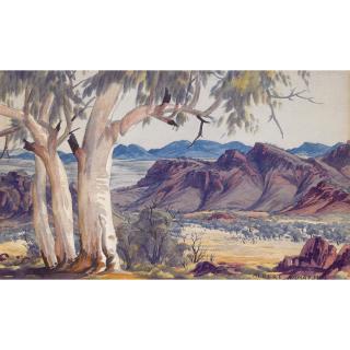 Albert Namatjira - Australian ghost Gums, Macdonnell Ranges