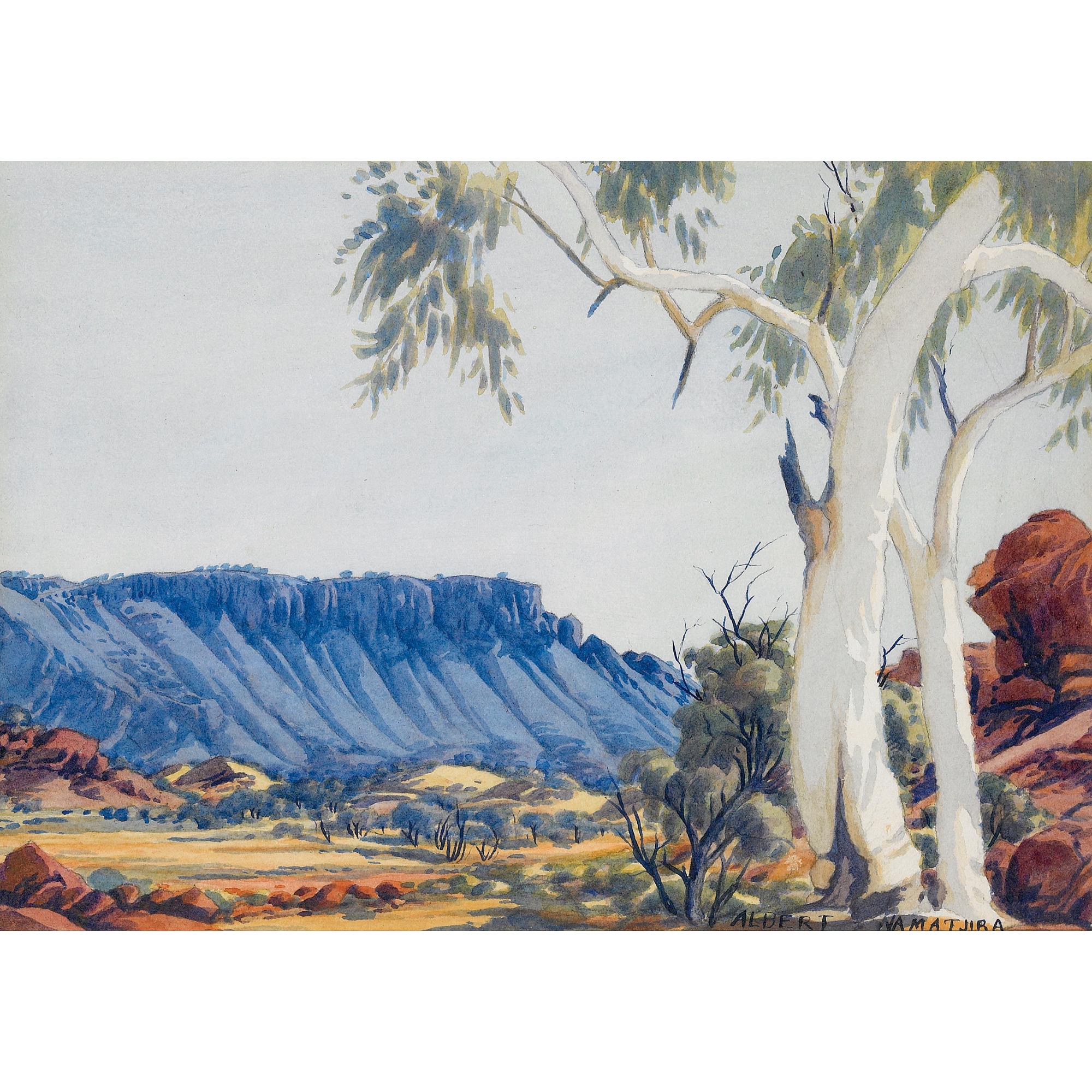 Albert Namatjira - Australian river Gum And Mount Gillen