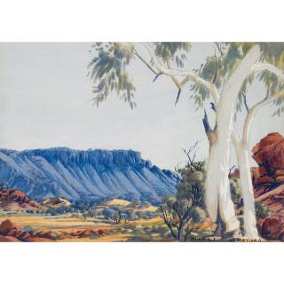 Albert Namatjira - Australian river Gum And Mount Gillen