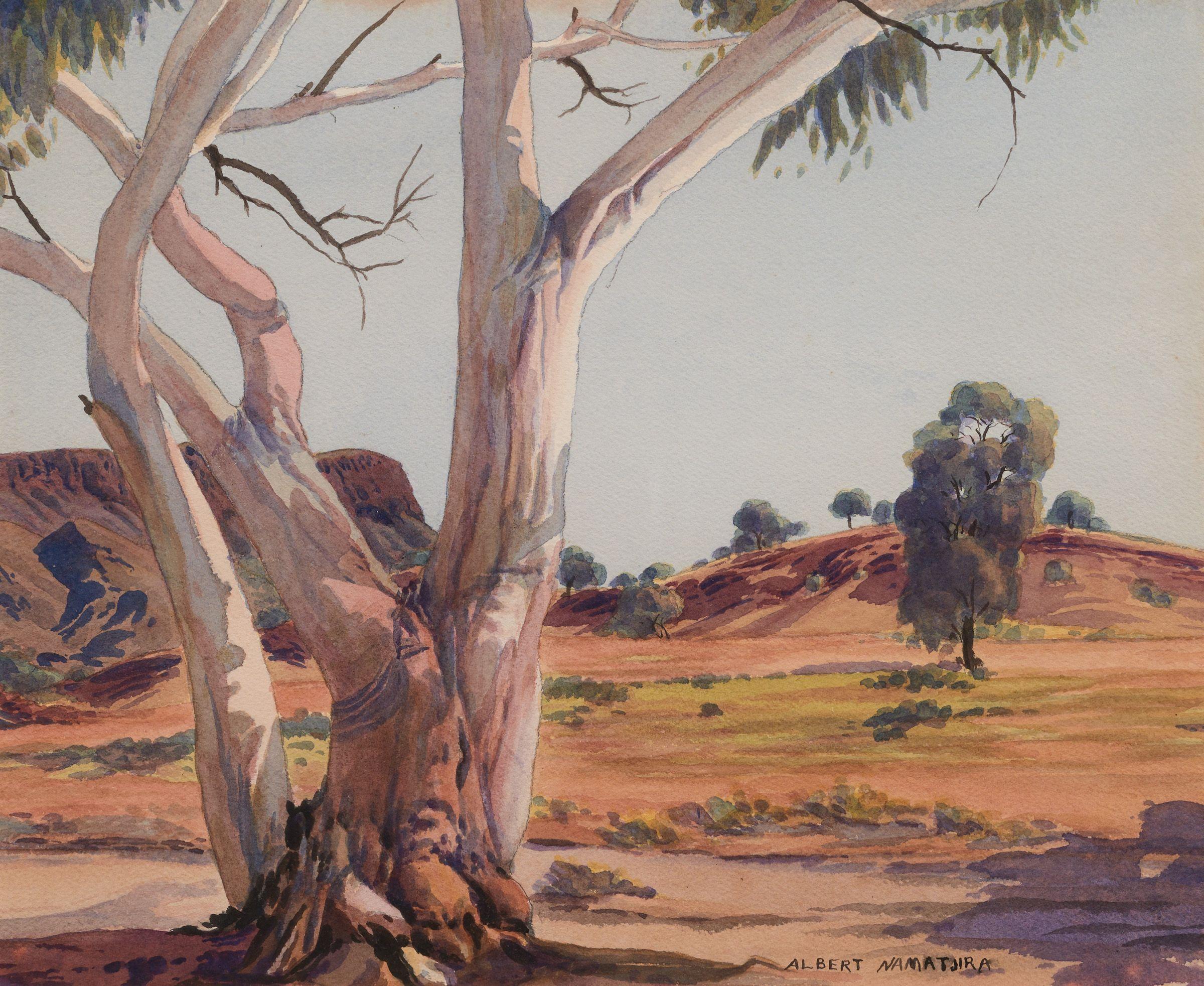 Albert Namatjira - Lone Gum At Mount Gillen, 1958