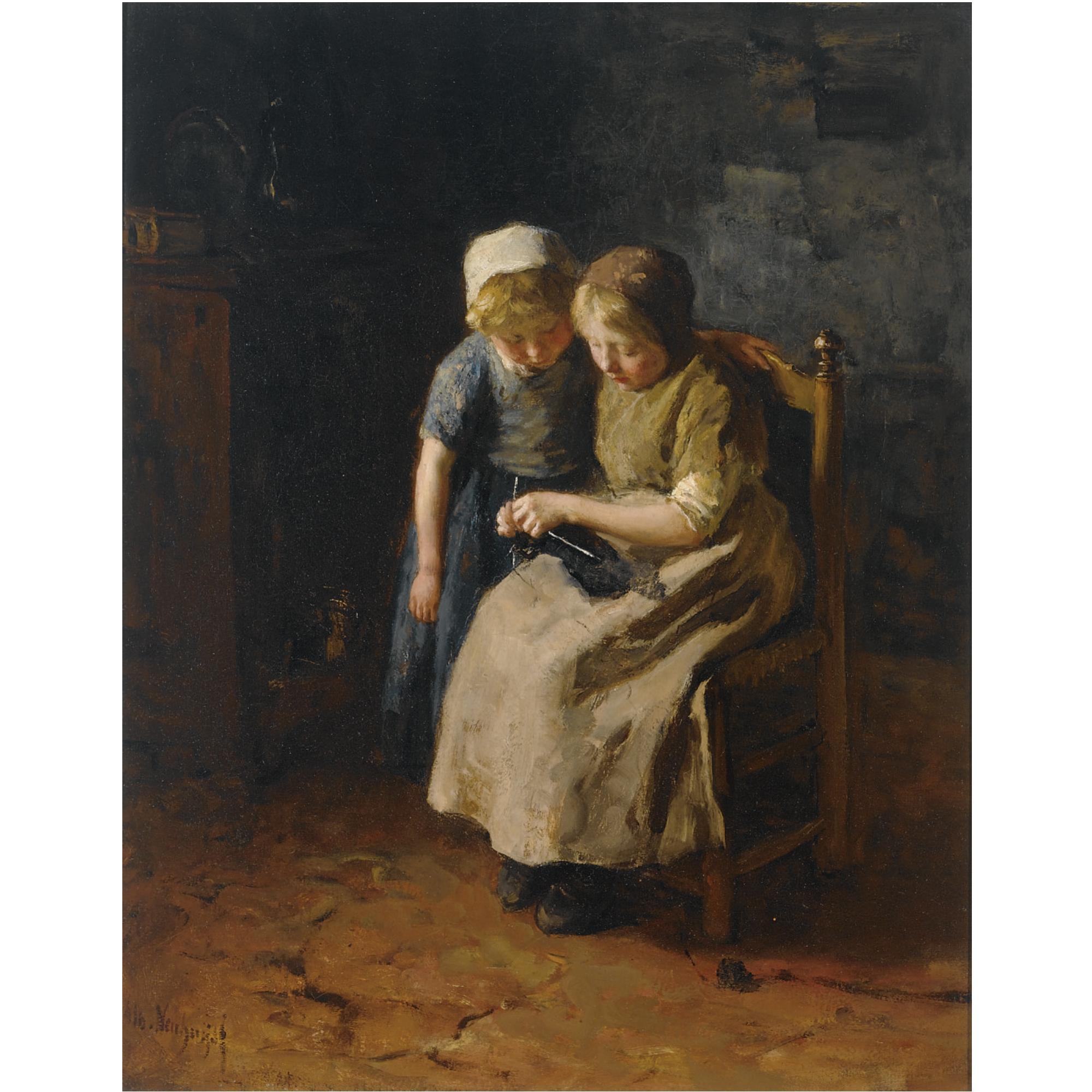 Albert Neuhuys - The Knitting Lesson