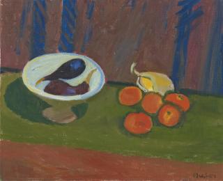 Albert Pfister - Früchtestillleben Mit Auberginen In Schale Mit Tomaten Und Zitrone