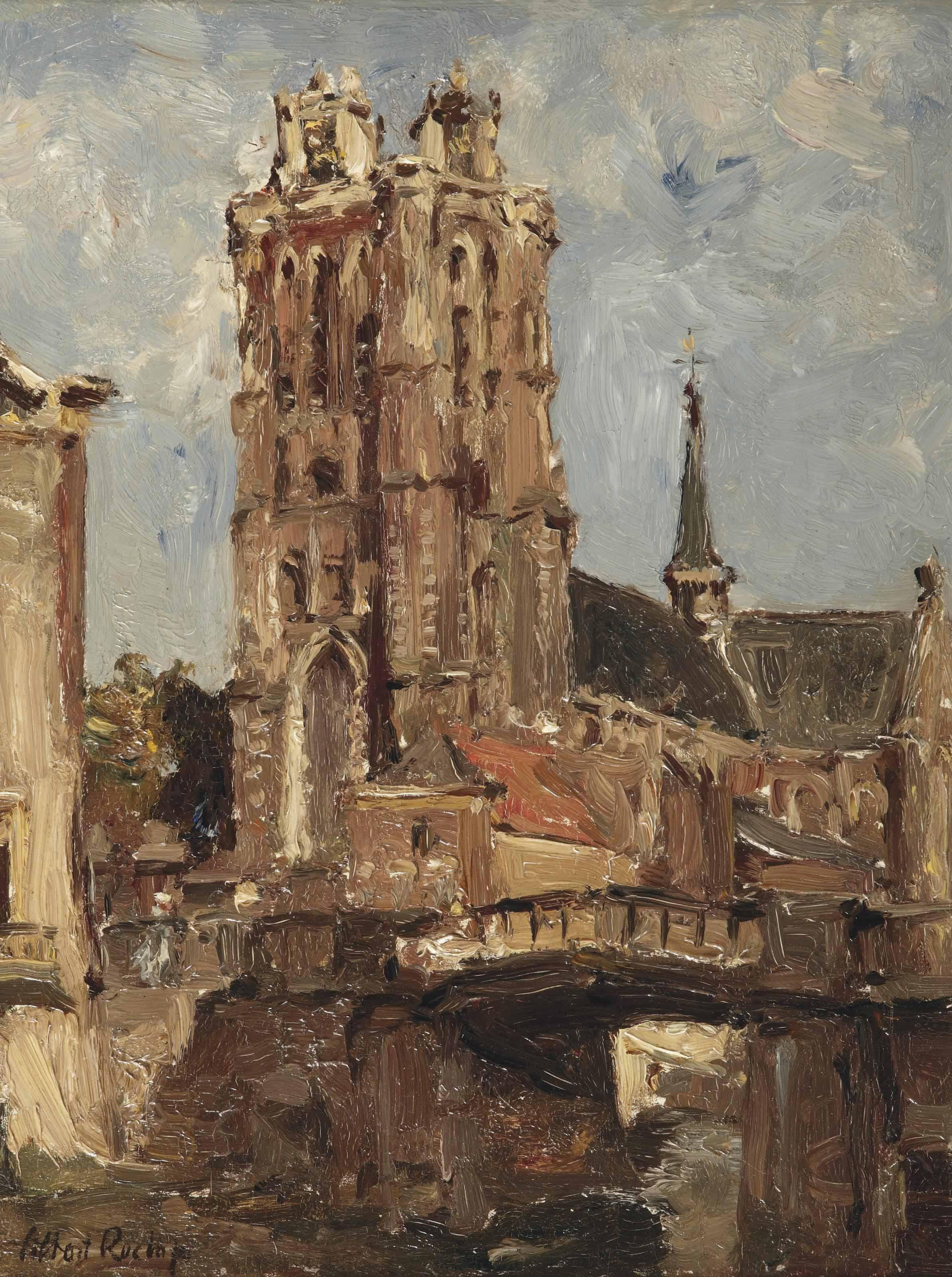 Albert Roelofs - A view of the church in Dordrecht