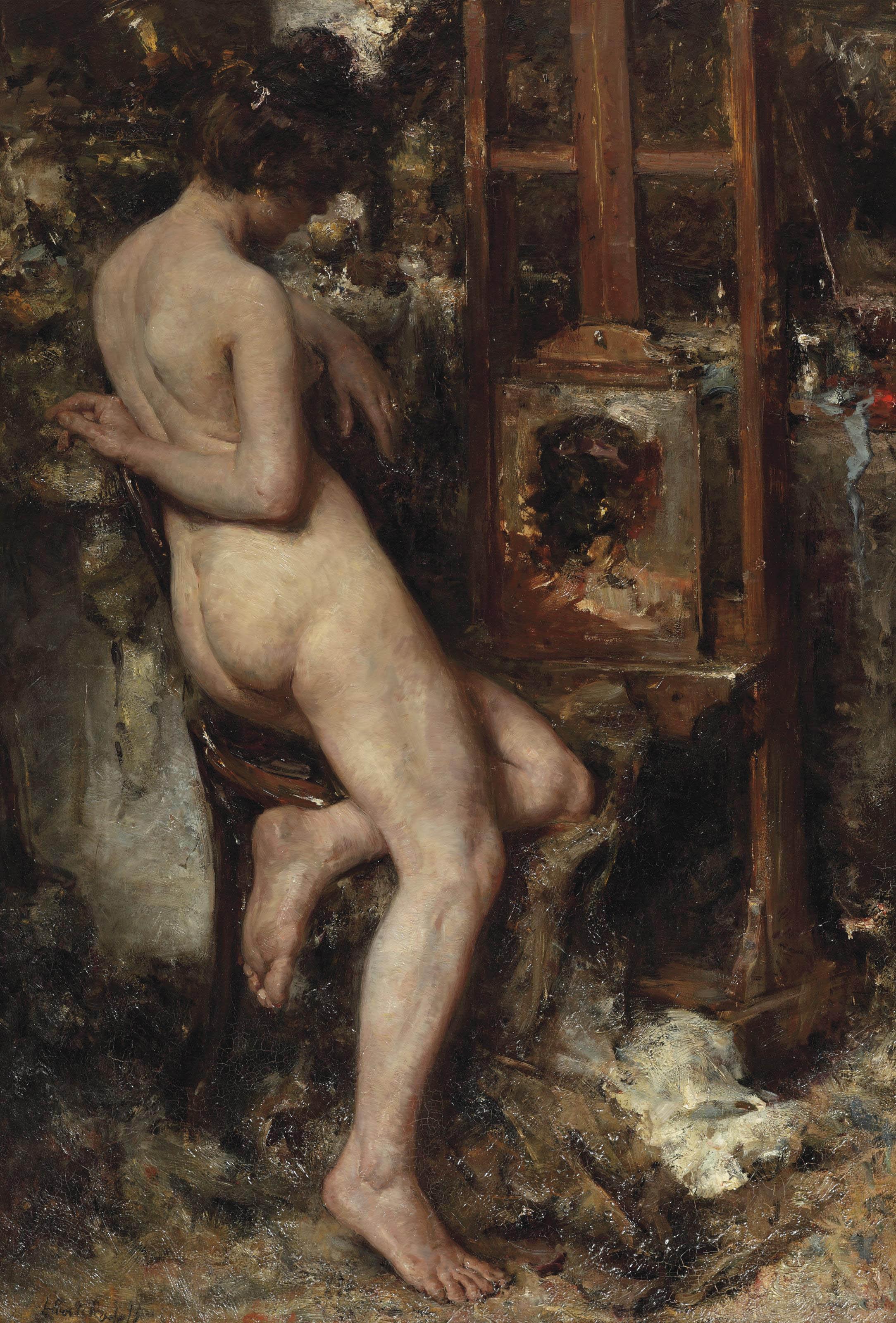Albert Roelofs - In de rust; model in the artist\'s studio