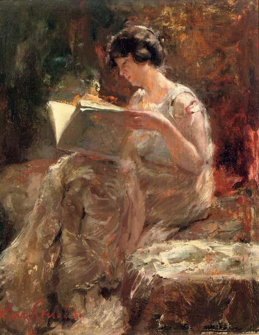 Albert Roelofs - In \'t atelier: Mientje admiring a portfolio