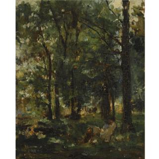 Albert Roelofs - Resting Figures In A Forest Landscape