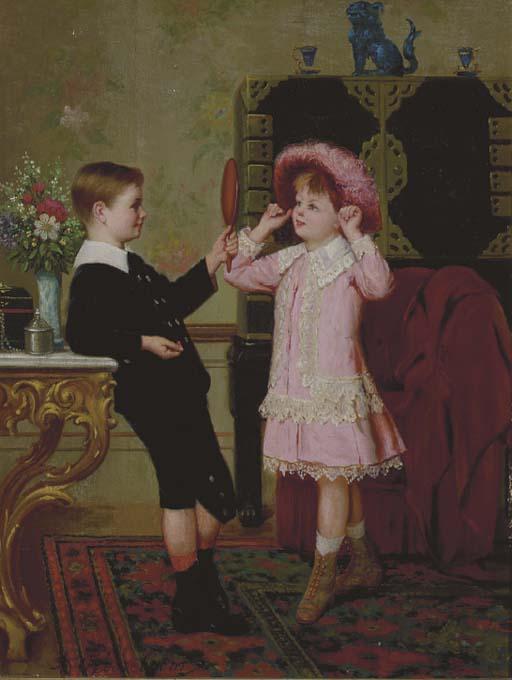 Albert Roosenboom - Two children playing dress up