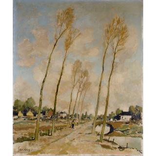 Albert Saverys - Belgian Village Road With Tall Trees
