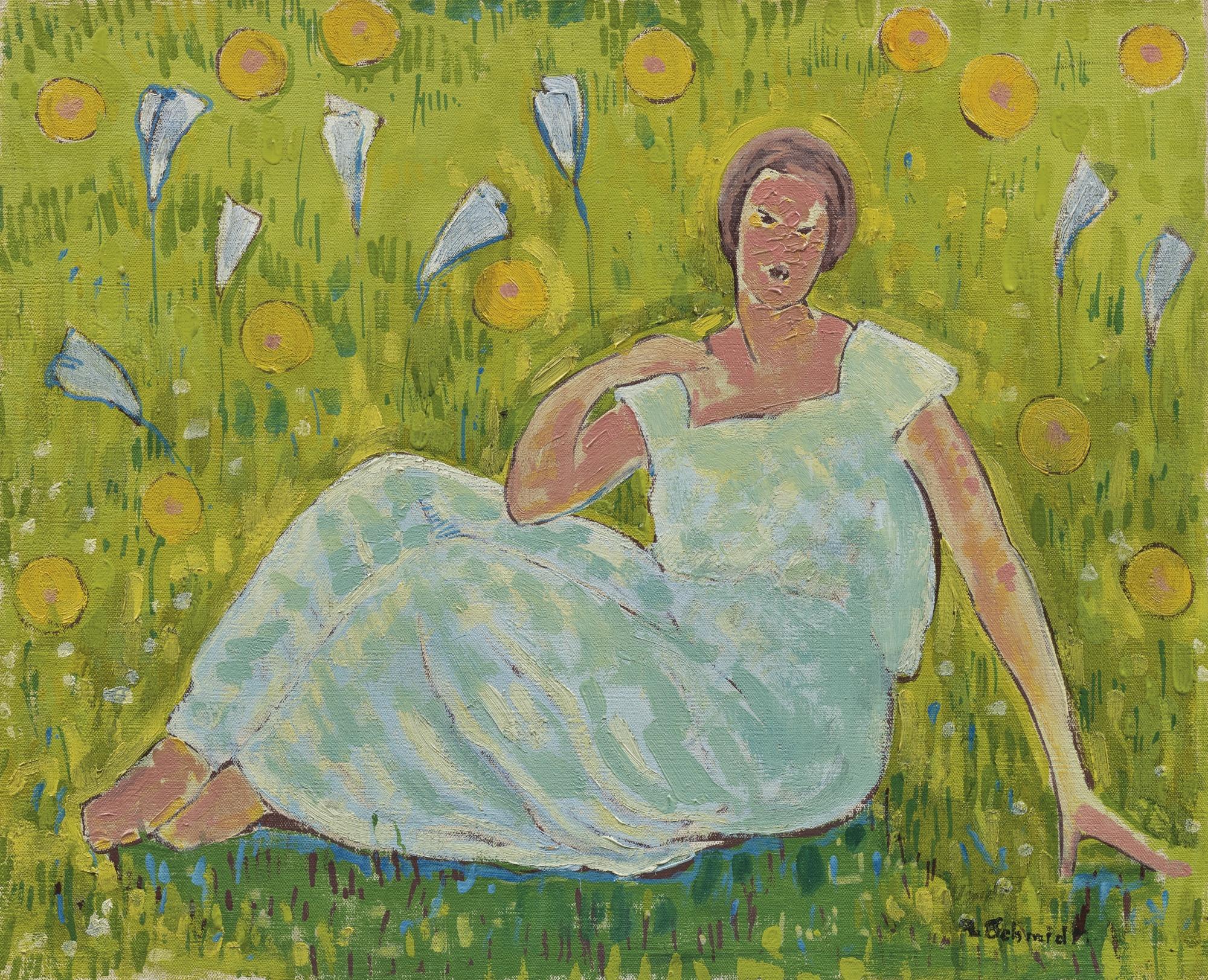 Albert Schmidt - Femme Assise Dans Un Jardin 