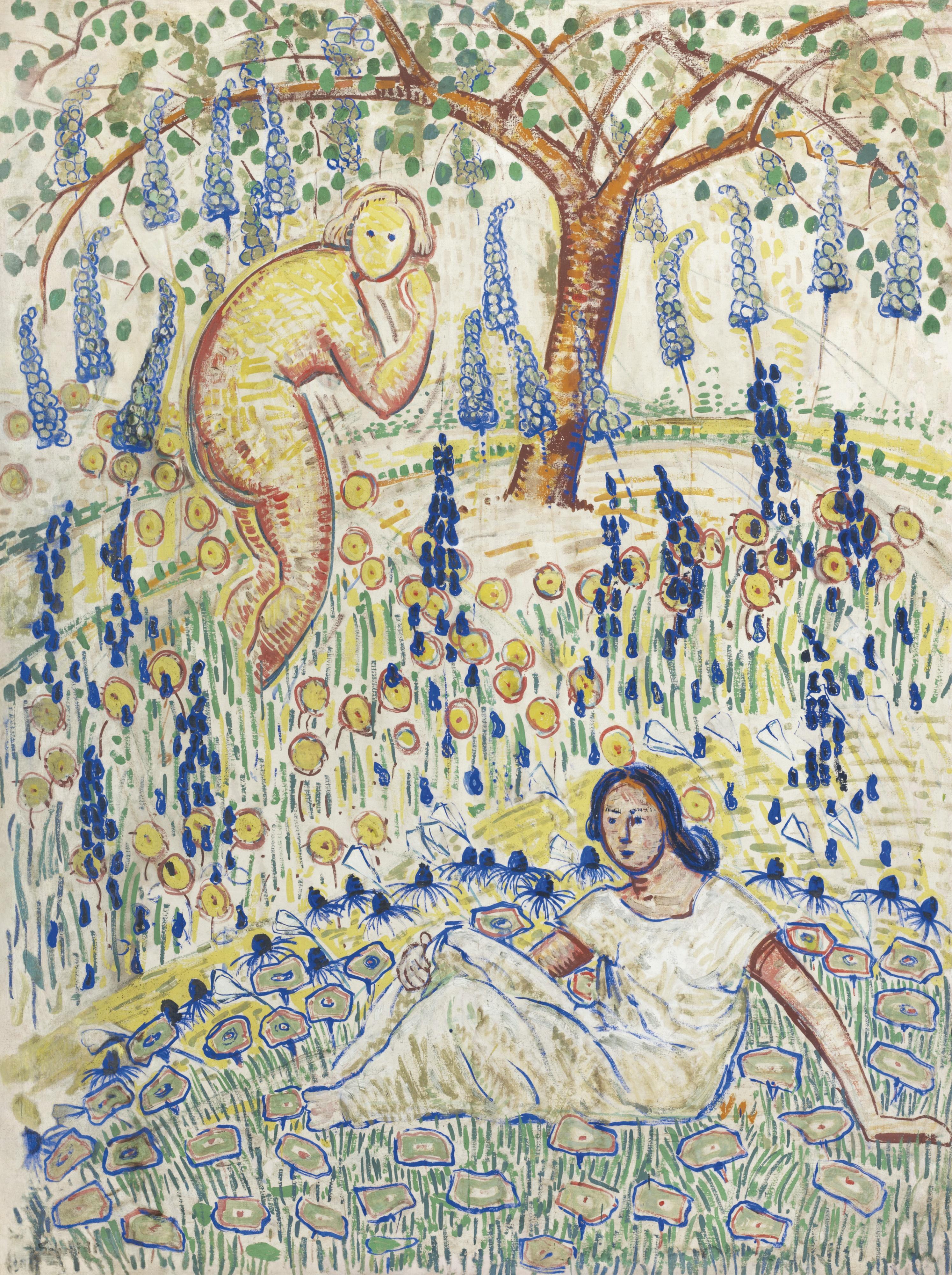 Albert Schmidt - Junge Frauen In Einer Wiese, 1913 Young Women On A Lawn, 1913