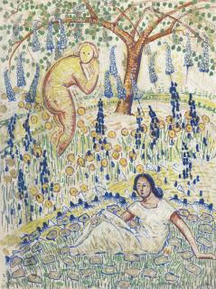 Albert Schmidt - Junge Frauen In Einer Wiese, 1913 Young Women On A Lawn, 1913