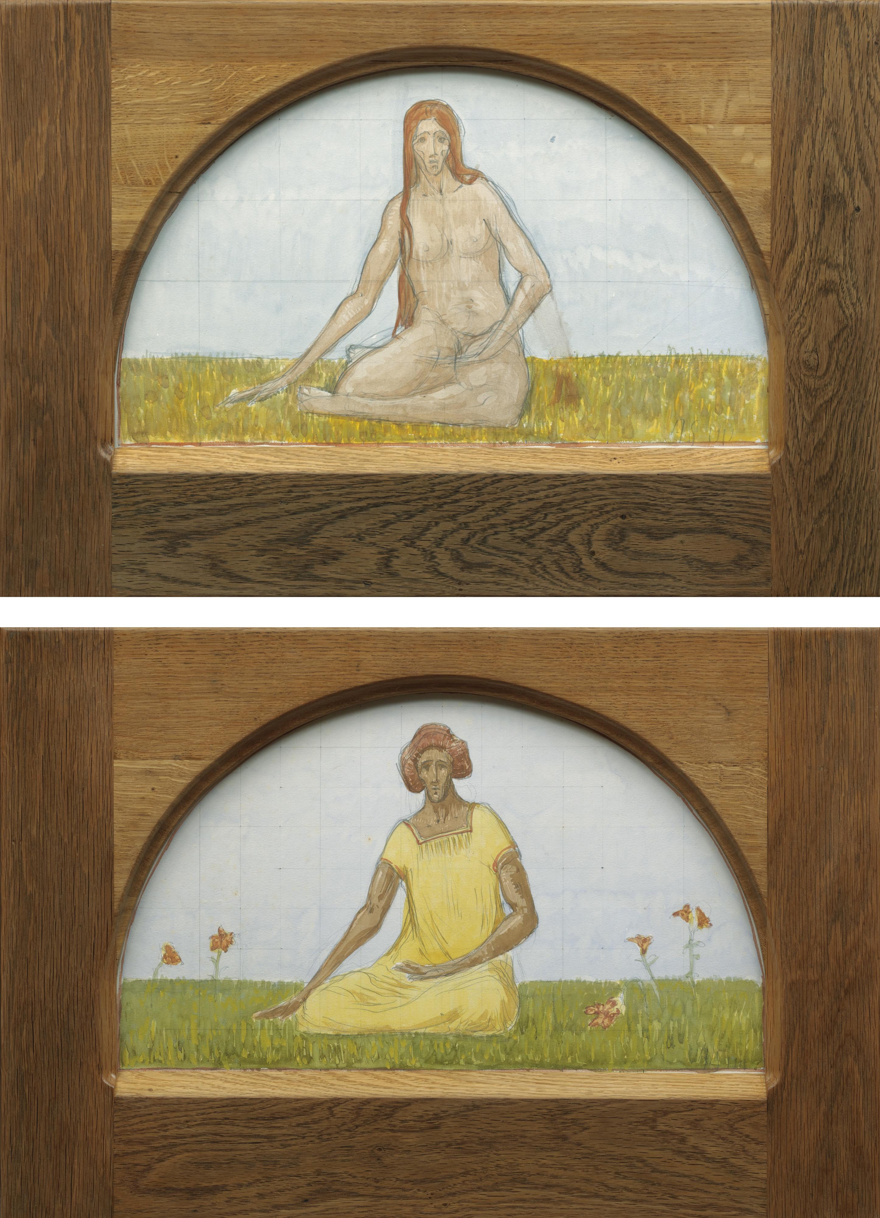 Albert Schmidt - Sitzende Frau In Gelbem Kleid & Weiblicher Akt, 1911 Sitting Woman In Yellow Dress & Female Nude, 1911