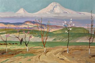 Albert Stepanovich Papikian - Blossoming Trees In The Foothills Of Mount Ararat