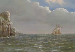 Albert Sz. Nemethy - A fishing schooner off a rocky  coast