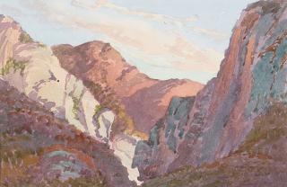 Albert Thomas DeRome - Gaviota Pass (Looking into the Pass from the Ocean Side) sight 5 1/2 x 8 1/2 in. framed 19 x 18 in.