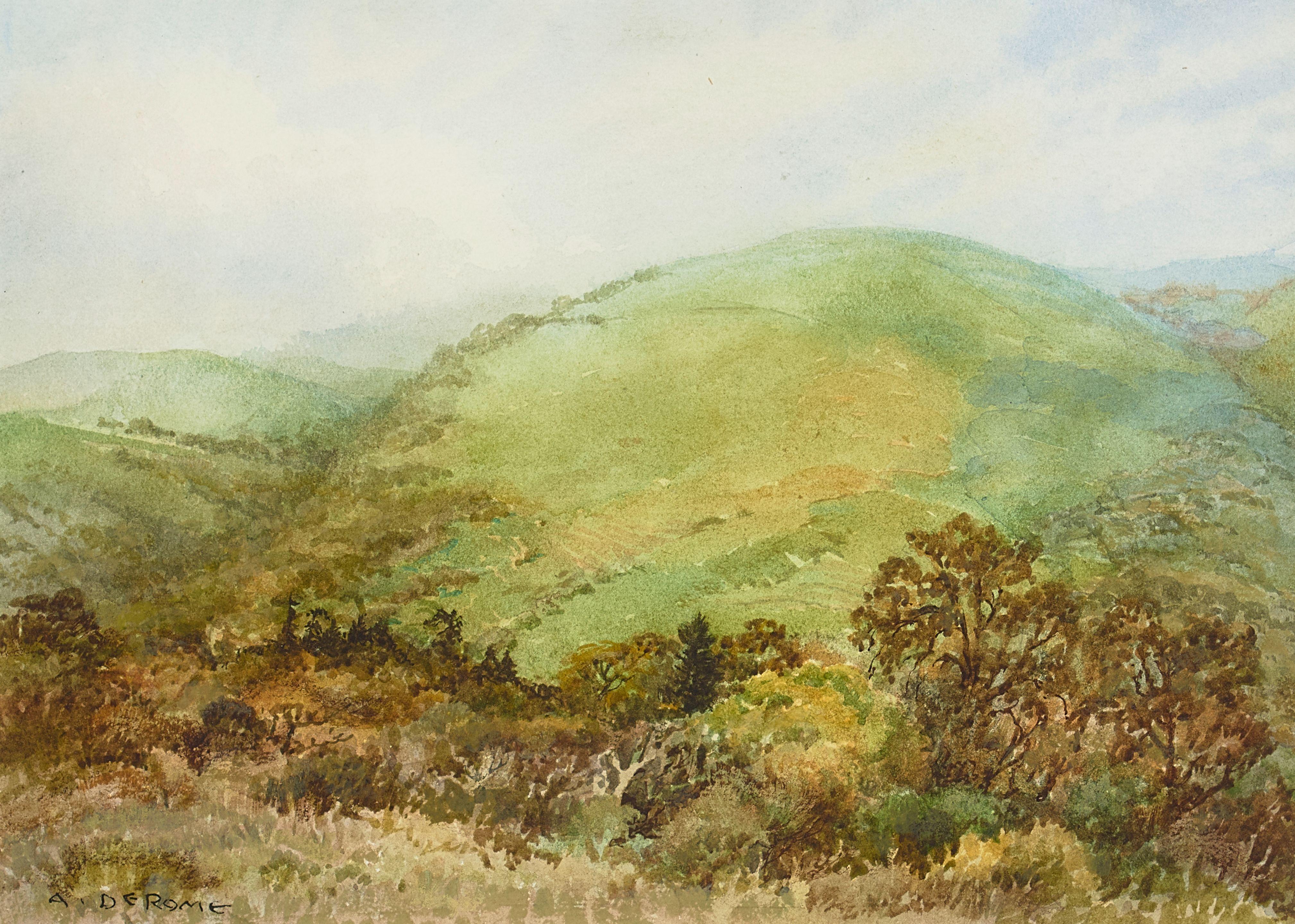 Albert Thomas DeRome - Hills Along Crest, Back of San Mateo sight 7 1/2 x 10 1/2 in. framed 18 1/4 x 19 1/4 in.