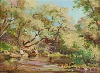 Albert Thomas DeRome - Looking East from Mt. Medona Park, Hecker Pass Road, Chews Ridge, Carmel Valley and Los Gatos Creek Below Grammar School Bridge (a group of three) each 6 x 8 in. each framed 9 1/8 x 11 3/8 in.