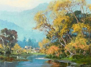 Albert Thomas DeRome - Los Gatos Looking West from Picnic Ground and River Scene (a group of two)