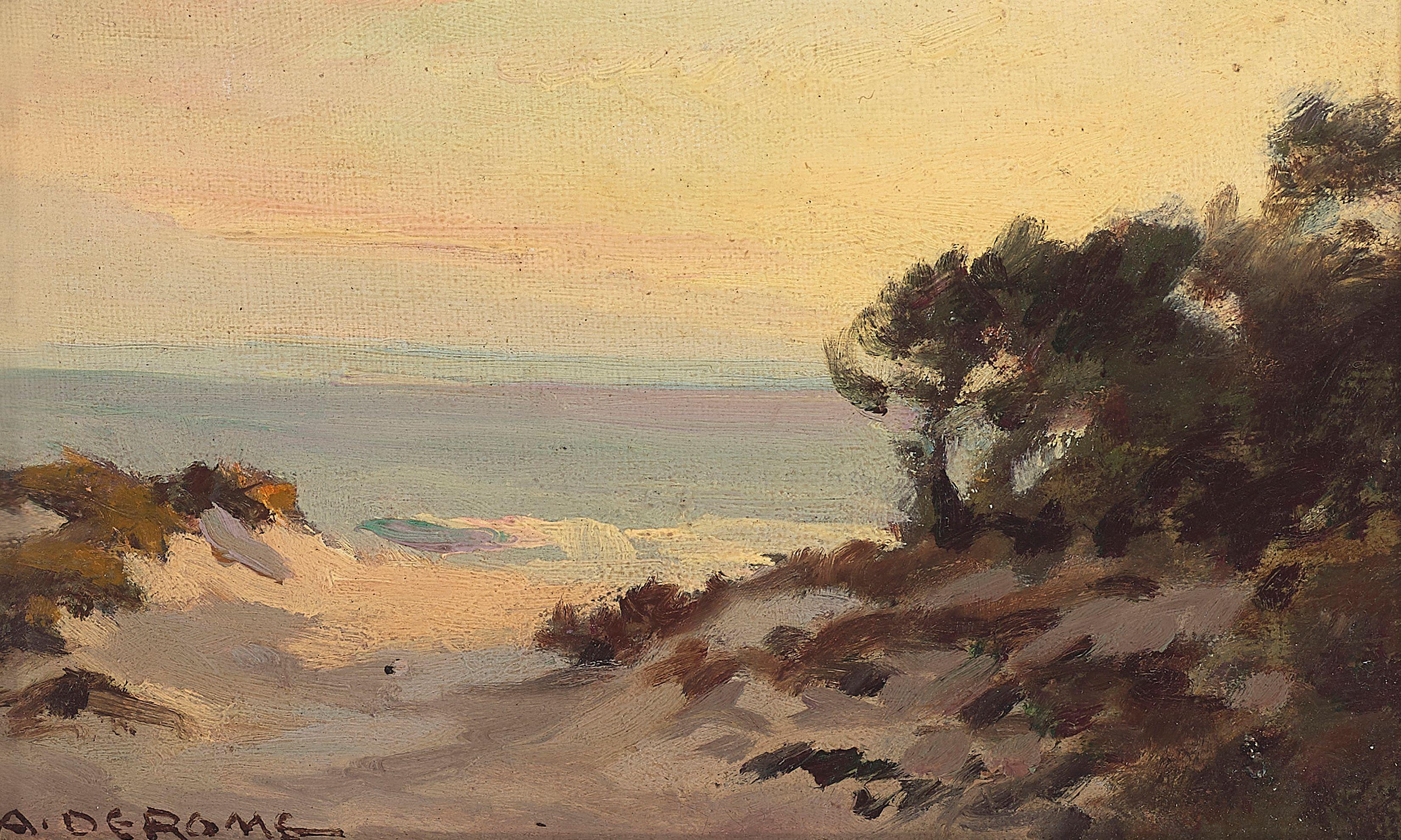 Albert Thomas DeRome - Morning, Monterey Coast Dunes 4 x 6 1/2 in. framed 8 3/4 x 11 in.