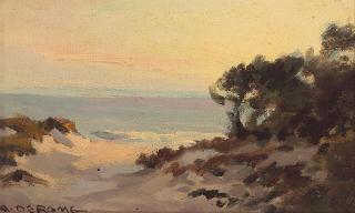 Albert Thomas DeRome - Morning, Monterey Coast Dunes 4 x 6 1/2 in. framed 8 3/4 x 11 in.