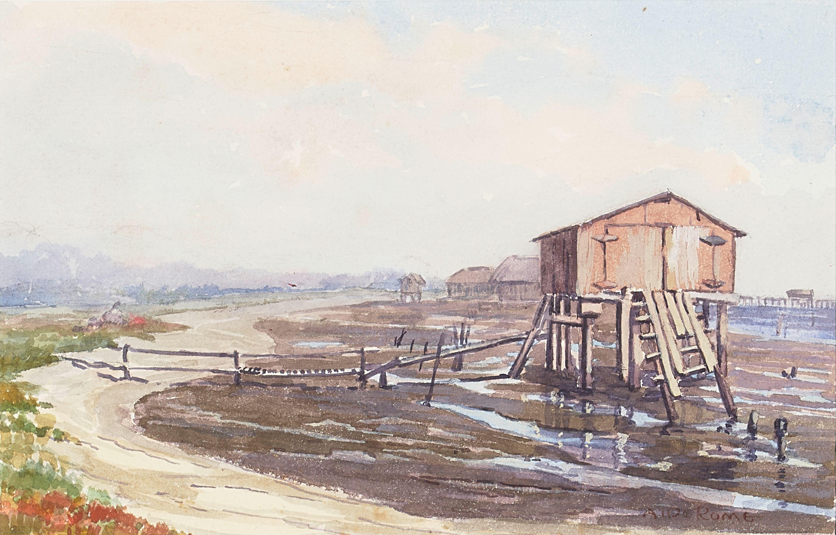 Albert Thomas DeRome - Tomales Bay, Near Inverness sight 5 1/2 x 8 1/2 in. framed 19 1/2 x 18 1/4 in.