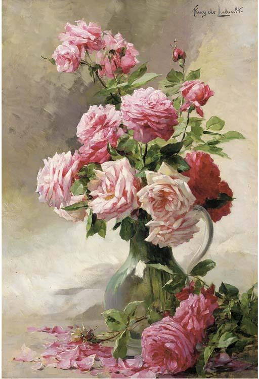 Albert-Tibule-Furcy de Lavault - Pink roses in a glass vase