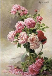 Albert-Tibule-Furcy de Lavault - Pink roses in a glass vase
