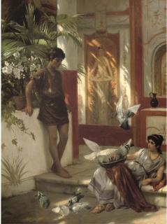 Albert Tschautsch - Feeding the doves in an Atrium