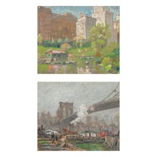 Albert Van Nesse Greene - Views of Central Park and Brooklyn Bridge: Two Works