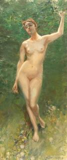 Albert von Keller - Akt im Grünen mit Blumen