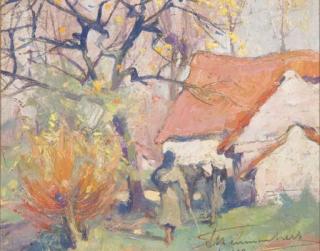 Albert Wenmaekers - Femme Devant Une Maison En Plein Été; Chemin Dans la Campagne; L\'Église du Village