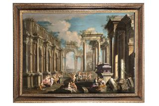 Alberto Carlieri - Veduta architettonica con scena di baccanale