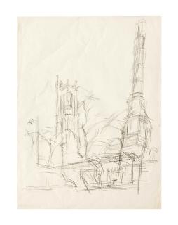 Alberto Giacometti - La Tour Saint-Jacques et la Colonne du Châtelet vus depuis Le Café À l\'Angle du Quai de la Mégisserie, circa 1961
