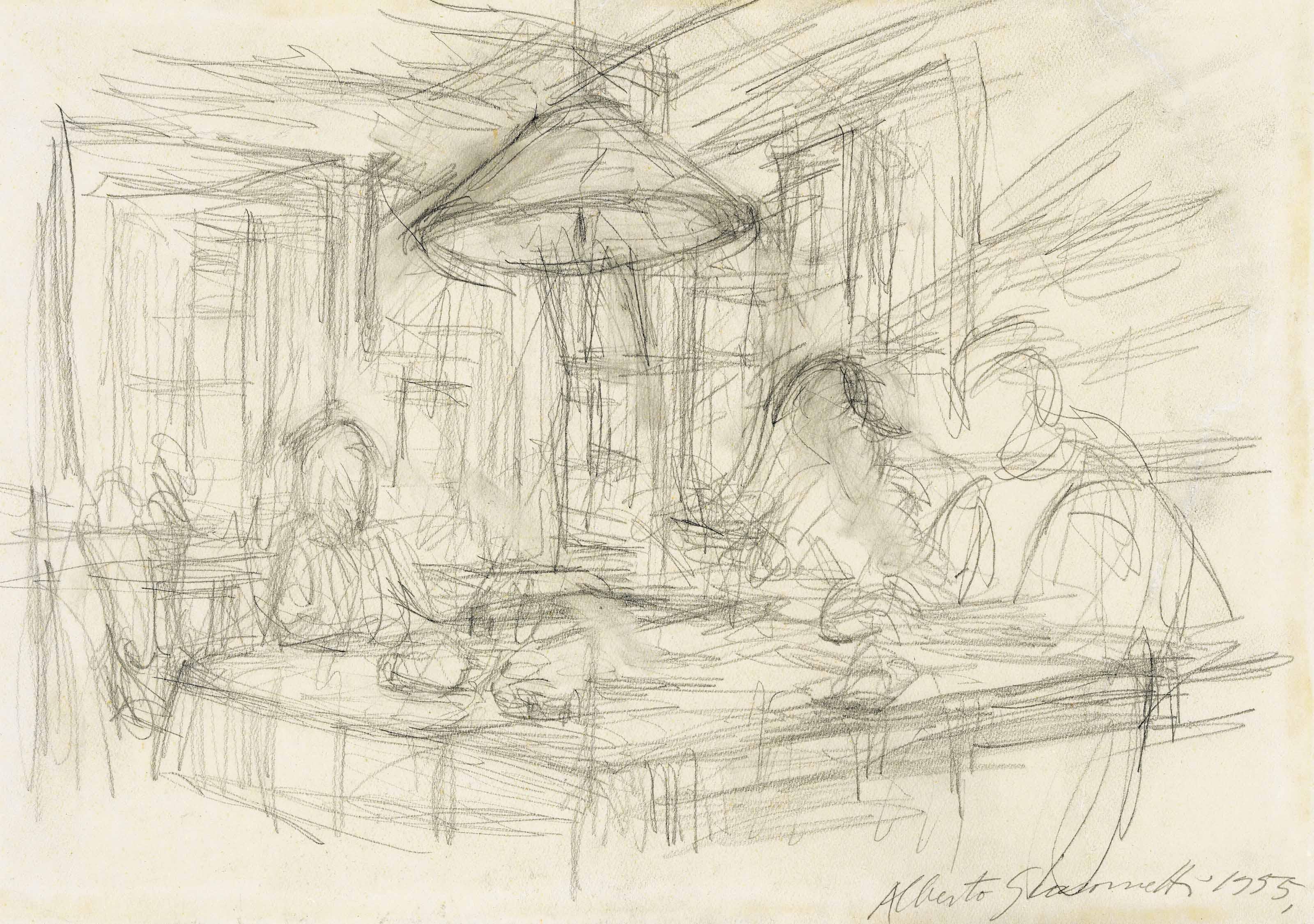 Alberto Giacometti - Trois personnages sous la lampe à Maloja