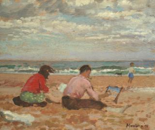 Alberto Morrocco OBE RSA RSW RP RGI LLD D UNIV - Ellen and Gordon (Cameron) at Murcar Beach