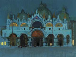 Alberto Morrocco, R.S.A., R.S.W. - Basilica di San Marco, moonlight
