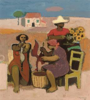 Alberto Morrocco, R.S.A., R.S.W. - Peasants Plucking Poultry