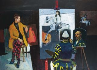 Alberto Morrocco, R.S.A., R.S.W. - Self-Portrait with Wife and Child and Conde-Duque de Olivares