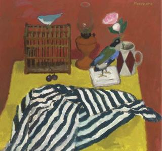 Alberto Morrocco, R.S.A., R.S.W. - Still life and striped cloth