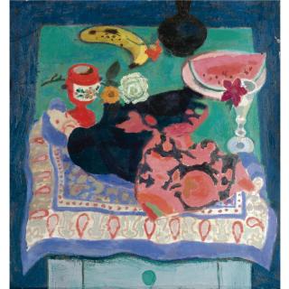 Alberto Morrocco, R.S.A., R.S.W. - Still Life With Fruit And Silk Scarves