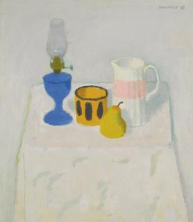 Alberto Morrocco, R.S.A., R.S.W. - White Still Life With Blue Lamp