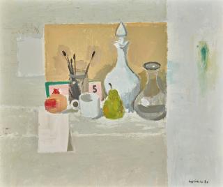 Alberto Morrocco, R.S.A., R.S.W. - White Still Life With Pomegranate