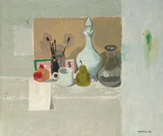 Alberto Morrocco, R.S.A., R.S.W. - White Still Life with Pomegranate