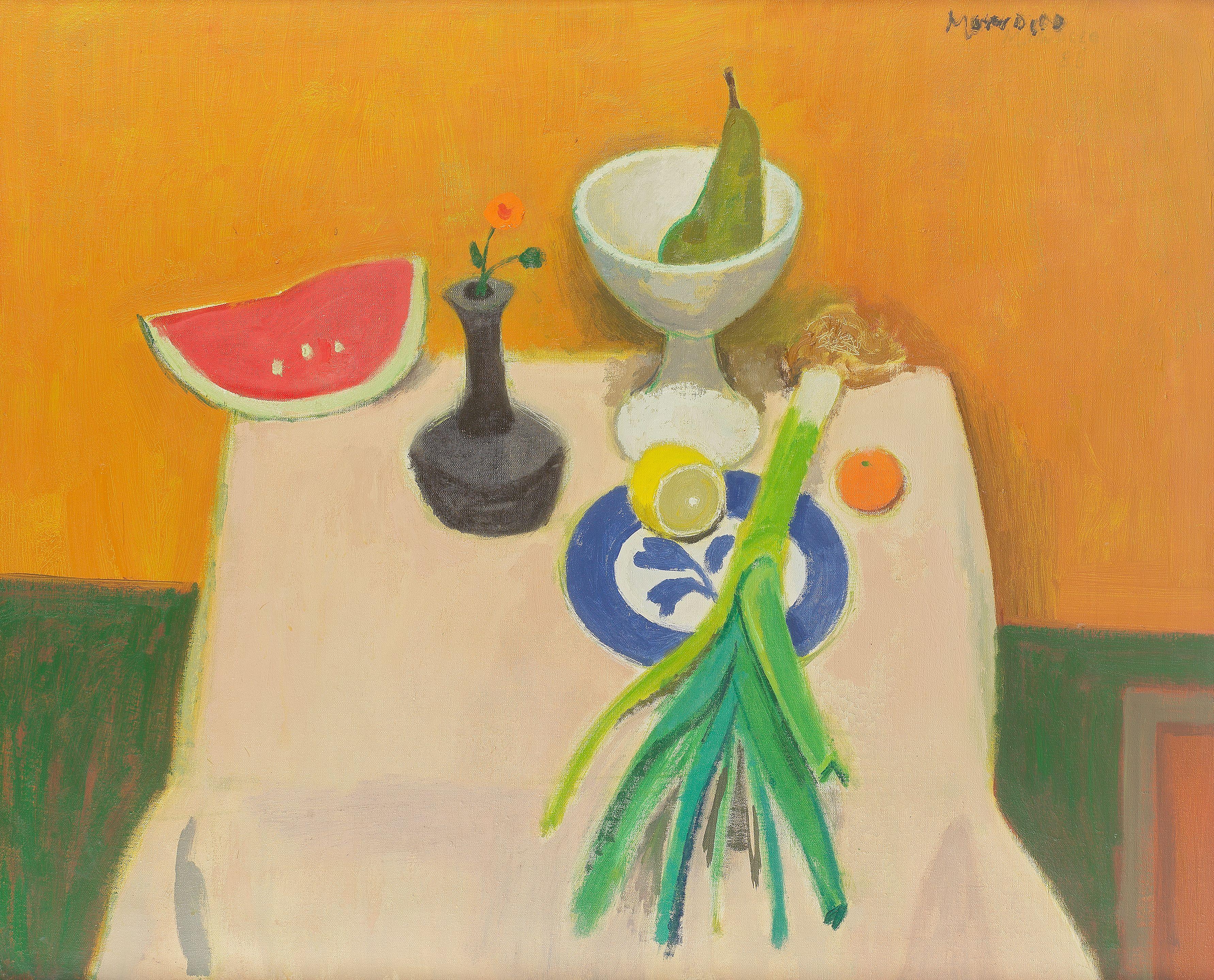 Alberto Morrocco - Still Life with Leek and Watermelon